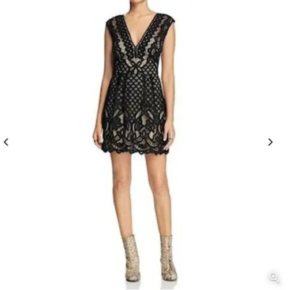 Free People | One Million Lovers Lace Strappy Mini Dress in Black/Ivory Size 2 - Picture 1 of 6